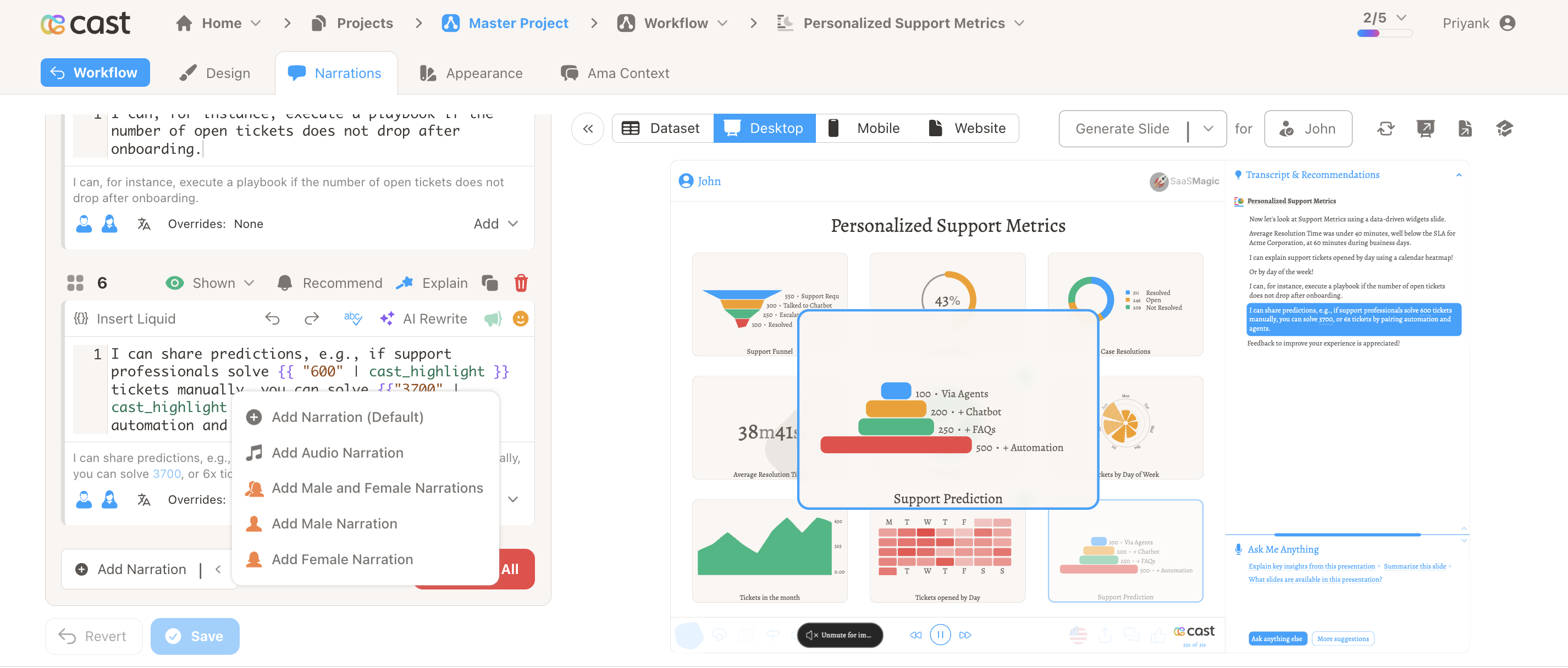 Add Narration dropdown options