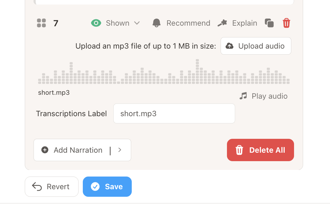 Audio narration upload