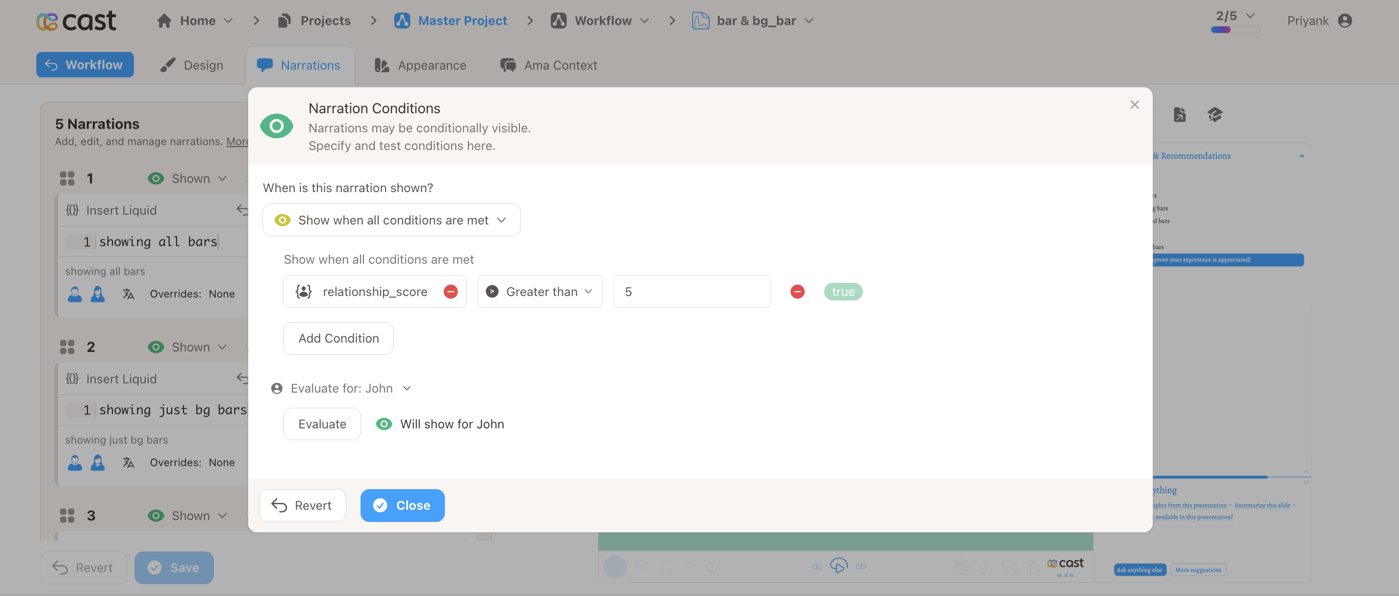 Narration conditions