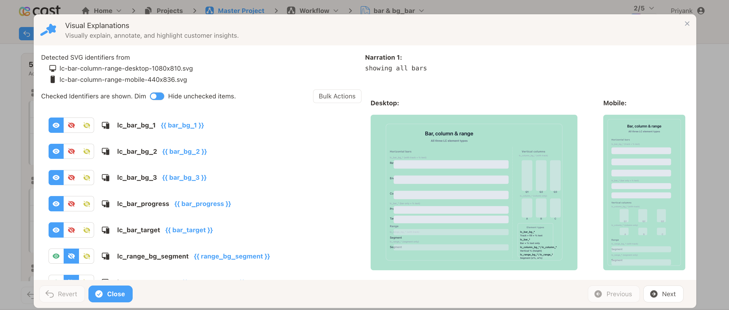 Visual explanations modal