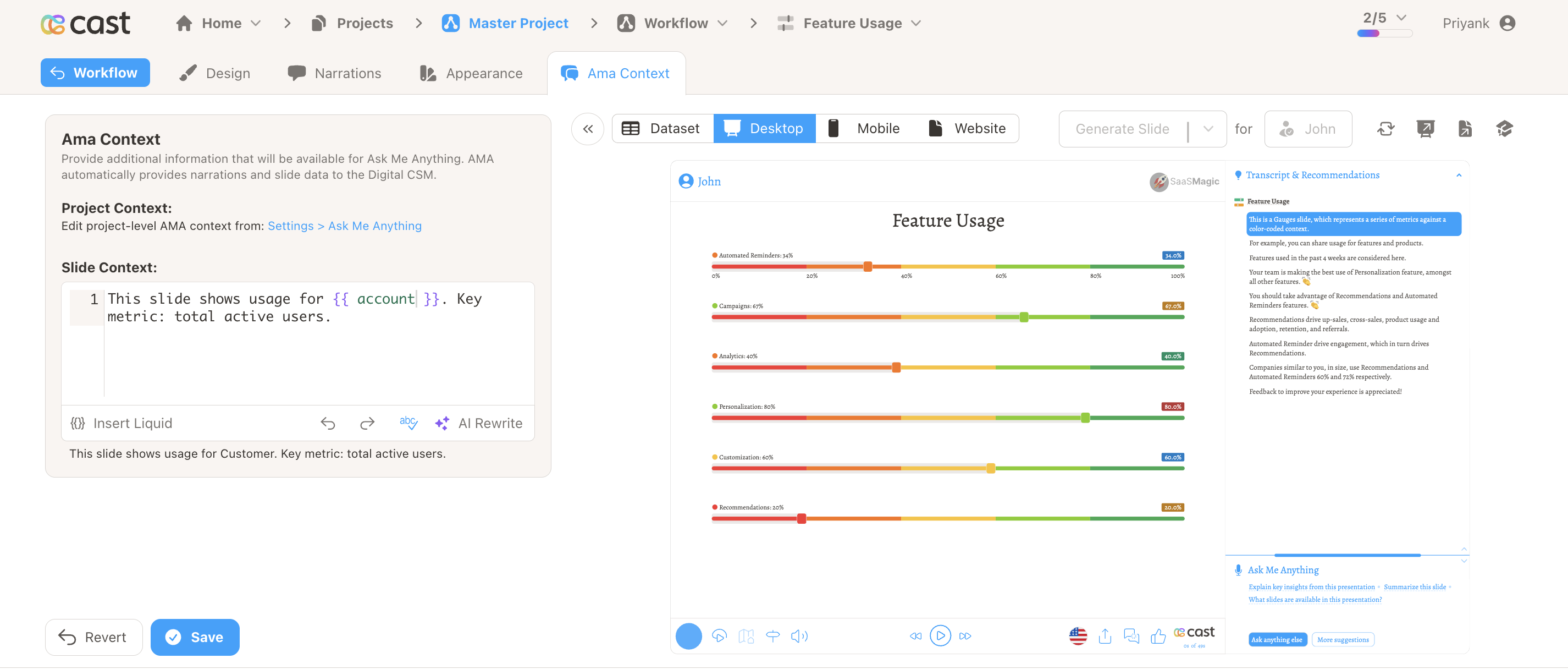 AMA Context tab in the slide editor