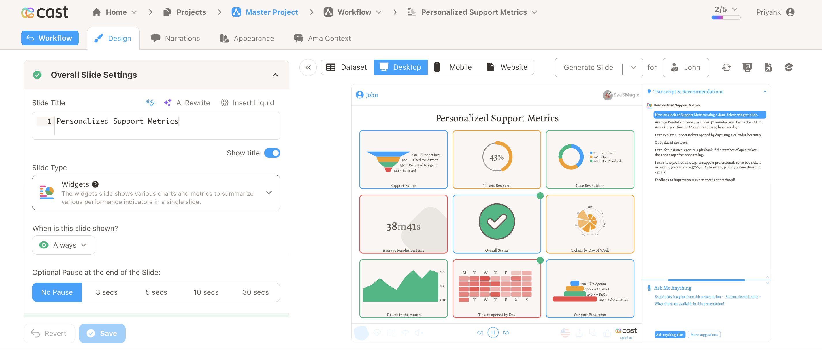 Design tab in the slide editor