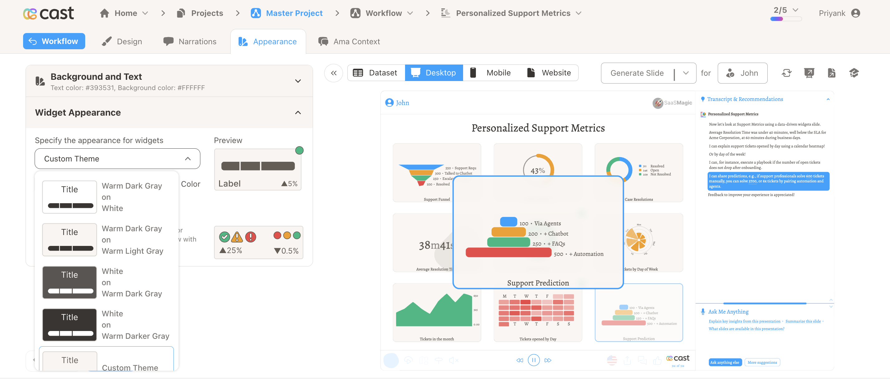 Widget Appearance section in Appearance tab